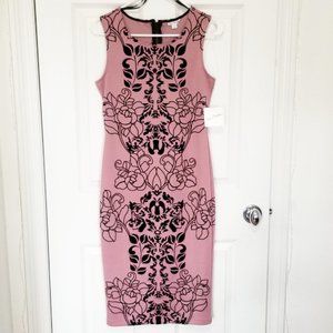 Olivia Matthews Pink Dress with Black Floral Flocking Size S
